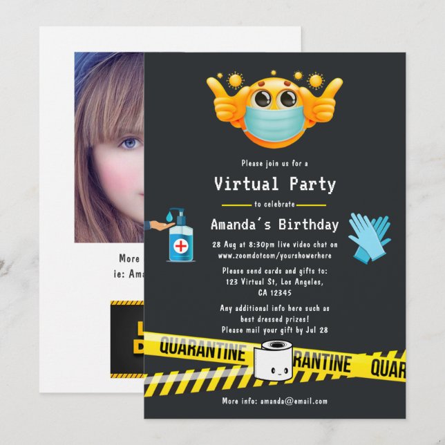 Invitation Photo de fête d'anniversaire virtuelle en quaranta (Devant / Derrière)