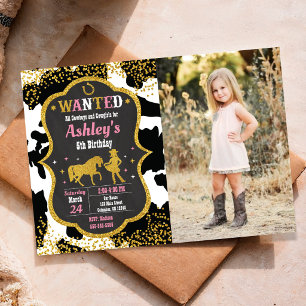 Invitation Photo de fête d'anniversaire Western Cowgirl en pe
