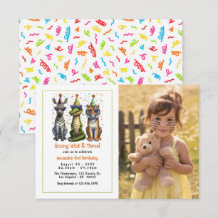 Invitation Photo de fête d'anniversaire Young Wild and Three