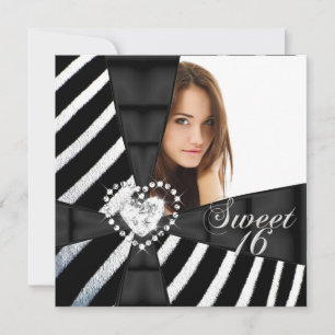 Invitation Photo de fête d'anniversaire Zebra Sweet 16 seize 