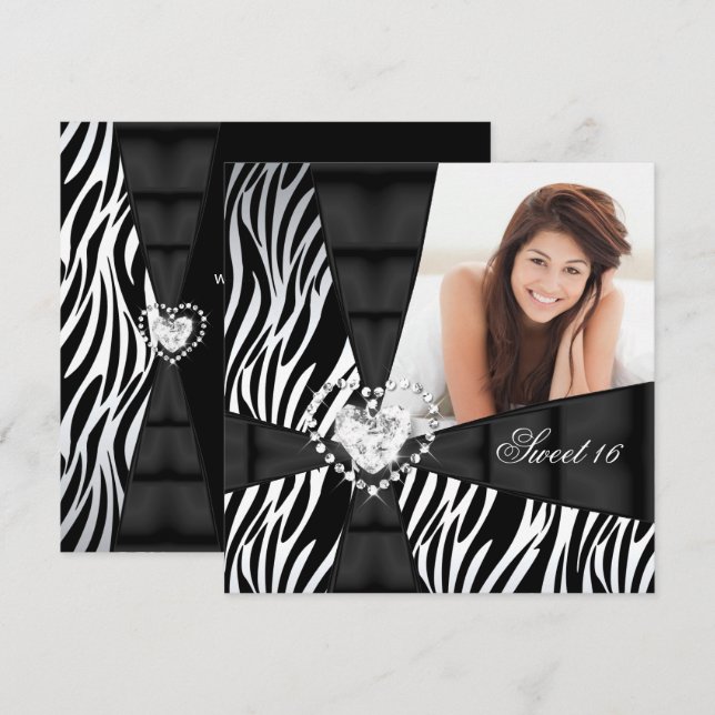 Invitation Photo de fête d'anniversaire Zebra Sweet 16 seize  (Devant / Derrière)