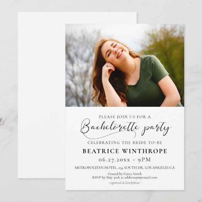 Invitation Photo de fête de Bachelorette avec calligraphie él (Devant / Derrière)