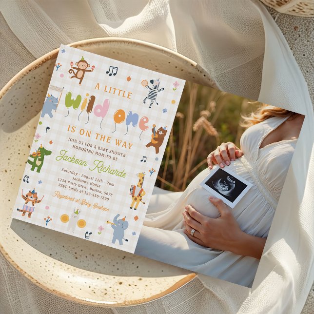 Invitation Photo de fête de bébé Safari Wild One (Créateur téléchargé)