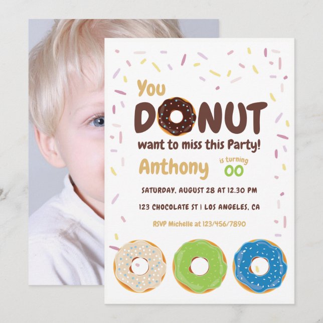 Invitation photo de fête de Donut (Devant / Derrière)