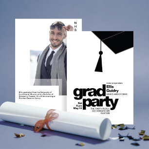 Invitation Photo de fête de fin d'études avec typographie noi