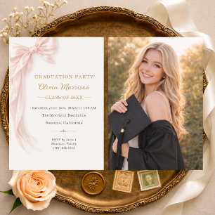 Invitation Photo de fête de fin d'études avec un ruban rose