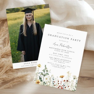 Invitation Photo de fête de fin d'études Boho Wildflower