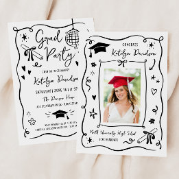 Invitation Photo de fête de fin d'études Doodle Tendance