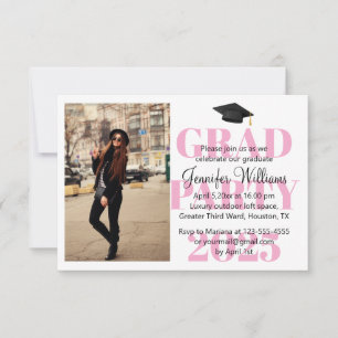 Invitation photo de fête de fin d'études moderne minimal rose