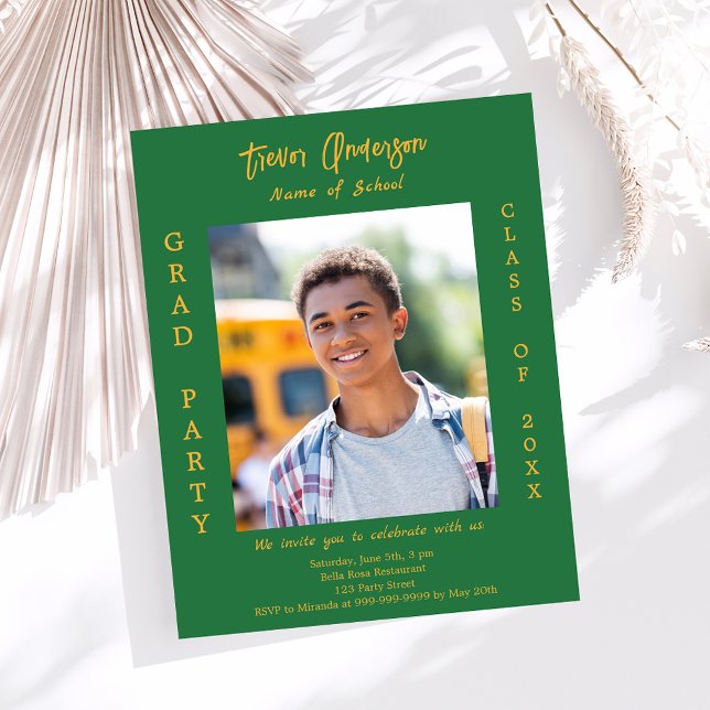 Invitation photo de fête de fin d'études vert forê (Créateur téléchargé)