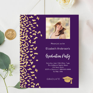 Invitation photo de fête de fin d'études violet or