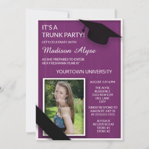 Invitation Photo de fête de malle universitaire violette