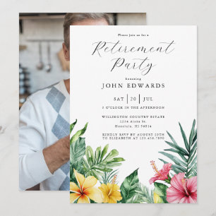 Invitation Photo de fête de retraite avec fleurs tropicales à