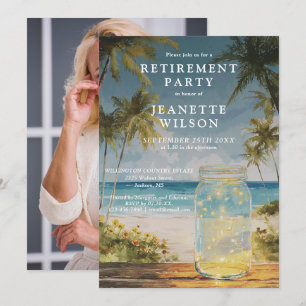 Invitation Photo de fête de retraite avec palmier et pot Maso