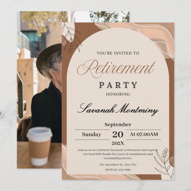Invitation Photo de fête de retraite dans l'esthétique marron (Devant / Derrière)