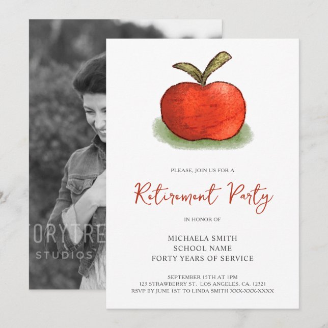 Invitation Photo de fête de retraite de la pomme de l'enseign (Devant / Derrière)