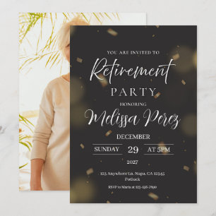 Invitation Photo de fête de retraite élégante noir et or
