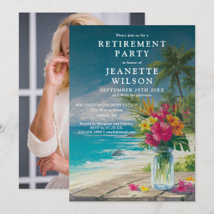 Invitation Photo de fête de retraite florale de plage tropica