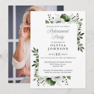 Invitation Photo de fête de retraite florale élégante verte