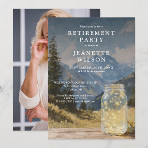 Invitation Photo de fête de retraite rustique montagne aquare