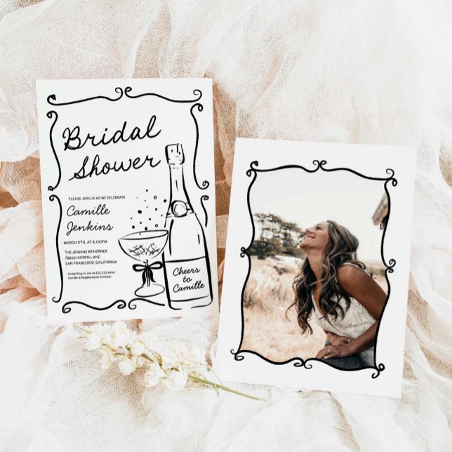 Invitation photo de Fête des mariées de bulles des (Hand Drawn Bubbly Bridal Shower Photo Invitation)