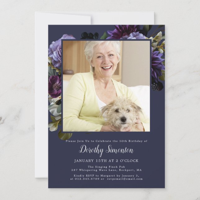 Invitation Photo de fête du 50e anniversaire Moody Purple Flo (Devant)