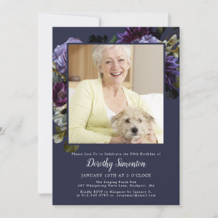 Invitation Photo de fête du 50e anniversaire Moody Purple Flo