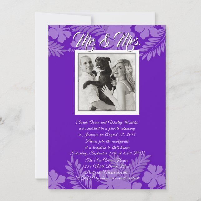 Invitation Photo de feuilles d'hibiscus pourpre, réception un (Devant)