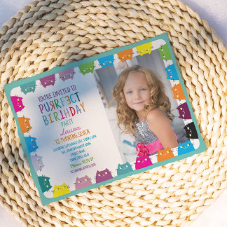 Invitation Photo de fille chat pour fête d'anniversaire