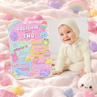 Invitation Photo de fille groovy squishy arc-en-ciel pour 2èm