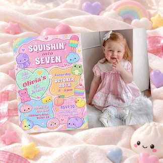 Invitation Photo de fille groovy squishy arc-en-ciel pour 7èm