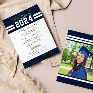 Invitation Photo de fin d'études 2025 Navy Blue Grad Party