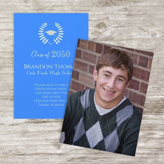 Invitation Photo de fin d'études Stylish Classic Lauréat Bleu (Créateur téléchargé)