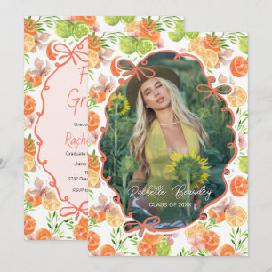Invitation Photo de fleur de citrus orange fraîchement diplôm