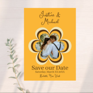 Invitation Photo de fleur orange rétro pour mariage, Enregist