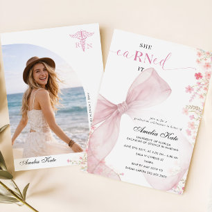 Invitation Photo de Fleur Sauvage à Ruban Rose Élégant pour l