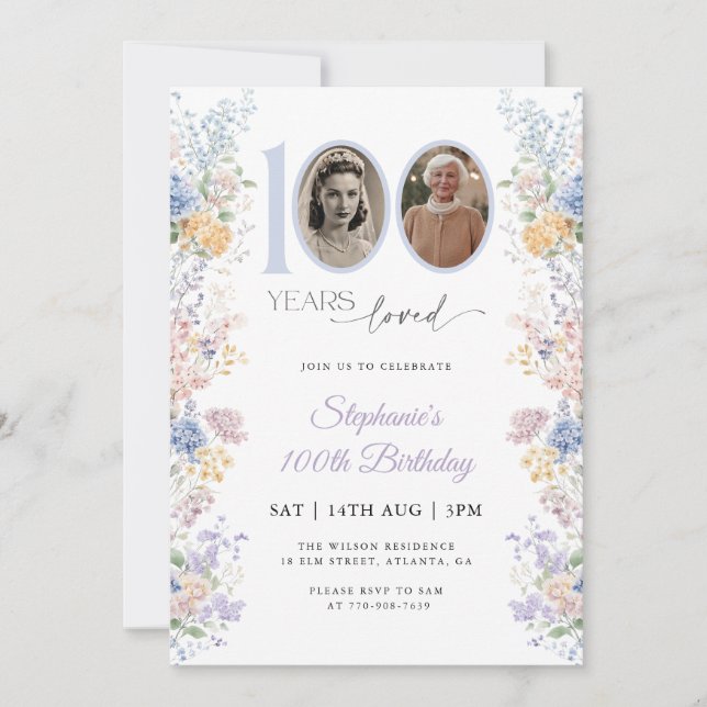 Invitation Photo de fleur sauvage de printemps pour 100e anni (Devant)