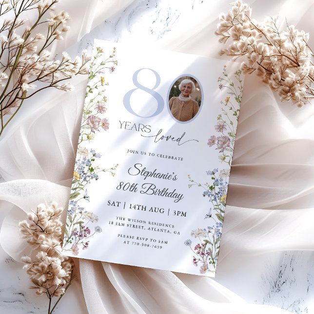 Invitation Photo de fleur sauvage pour 80e anniversaire (Créateur téléchargé)