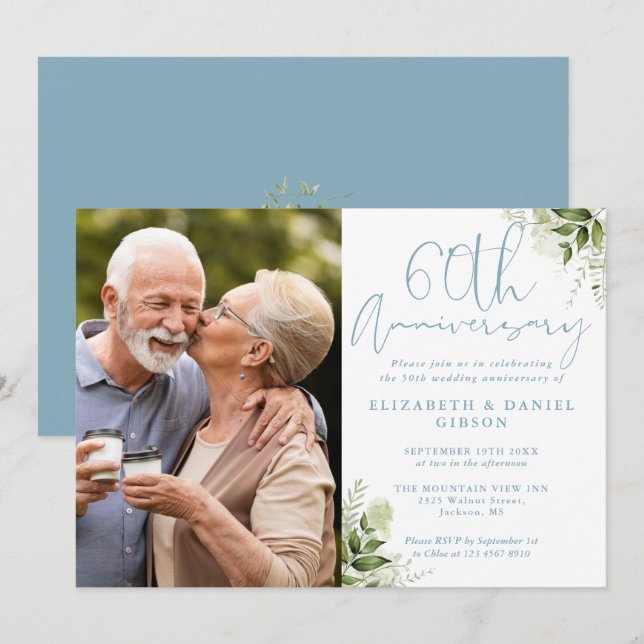 Invitation Photo de fleurs de verdure pour le 60e anniversair (Devant / Derrière)