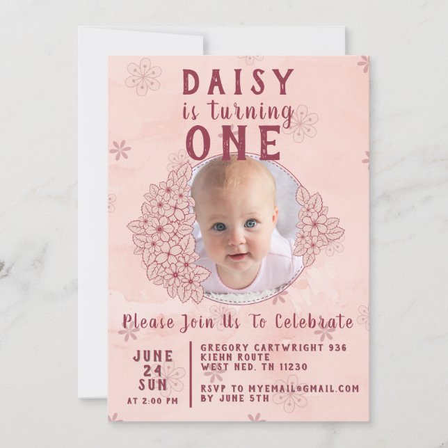 Invitation Photo de fleurs doodle rose (Devant)