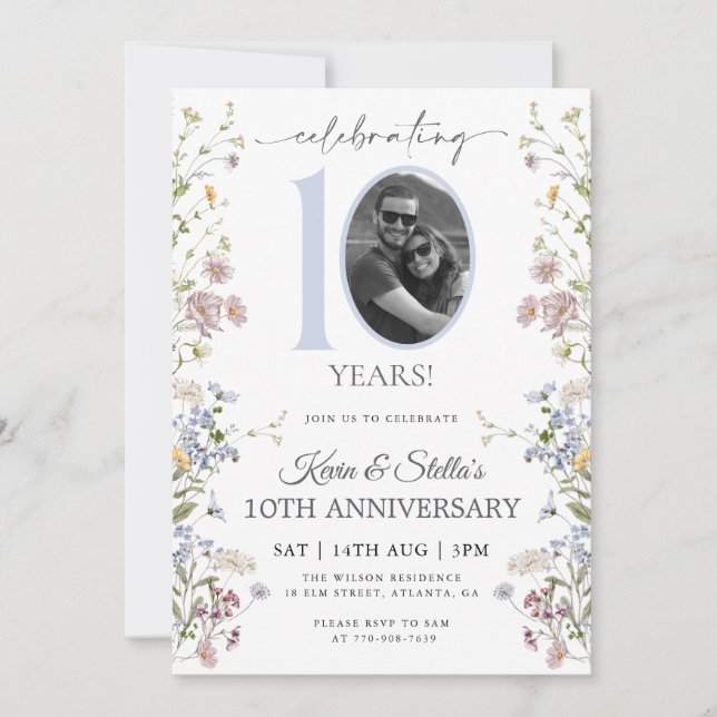 Invitation Photo de fleurs sauvages 10e anniversaire (Devant)