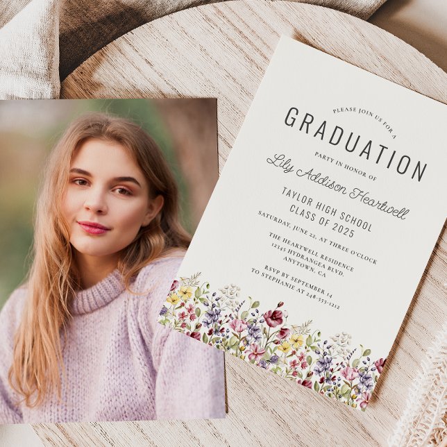 Invitation Photo de fleurs sauvages aquarelle Boho Ivory pour (Créateur téléchargé)
