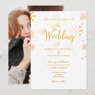 Invitation Photo de flocons de neige dorés Mariage d'hiver
