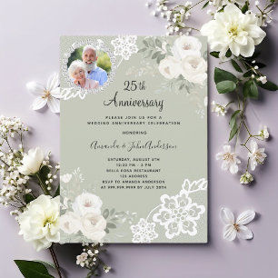 Invitation Photo de florales vertes blanches pour 25 ans de m