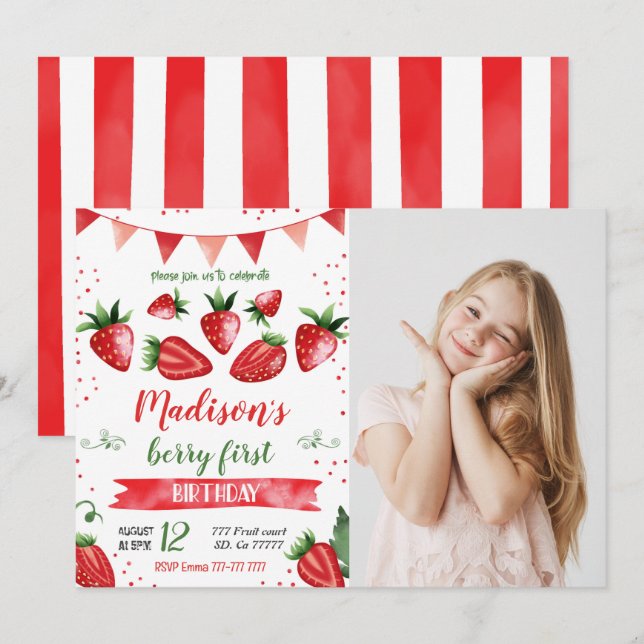 Invitation photo de fraise (Devant / Derrière)
