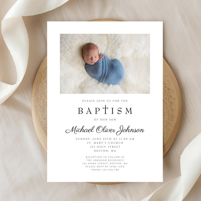 Invitation Photo de garçon de croix religieuse Baptême (Religious Cross Boy Photo Baptism Invitation)
