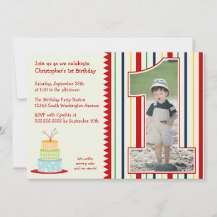 Invitation Photo de garçon Stripes 1er anniversaire invitatio