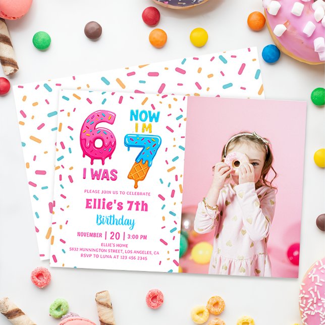 Invitation Photo de gâteau d'anniversaire six sept Donut de g (Créateur téléchargé)