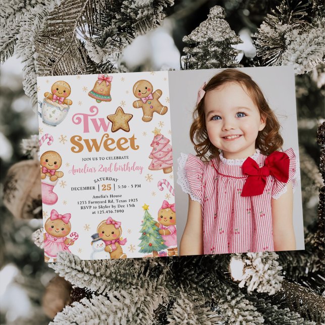 Invitation Photo de gâteau de Noël Two Sweet 2e anniversaire (Créateur téléchargé)