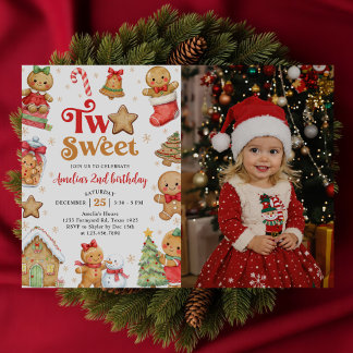 Invitation Photo de gâteau de Noël Two Sweet 2e anniversaire